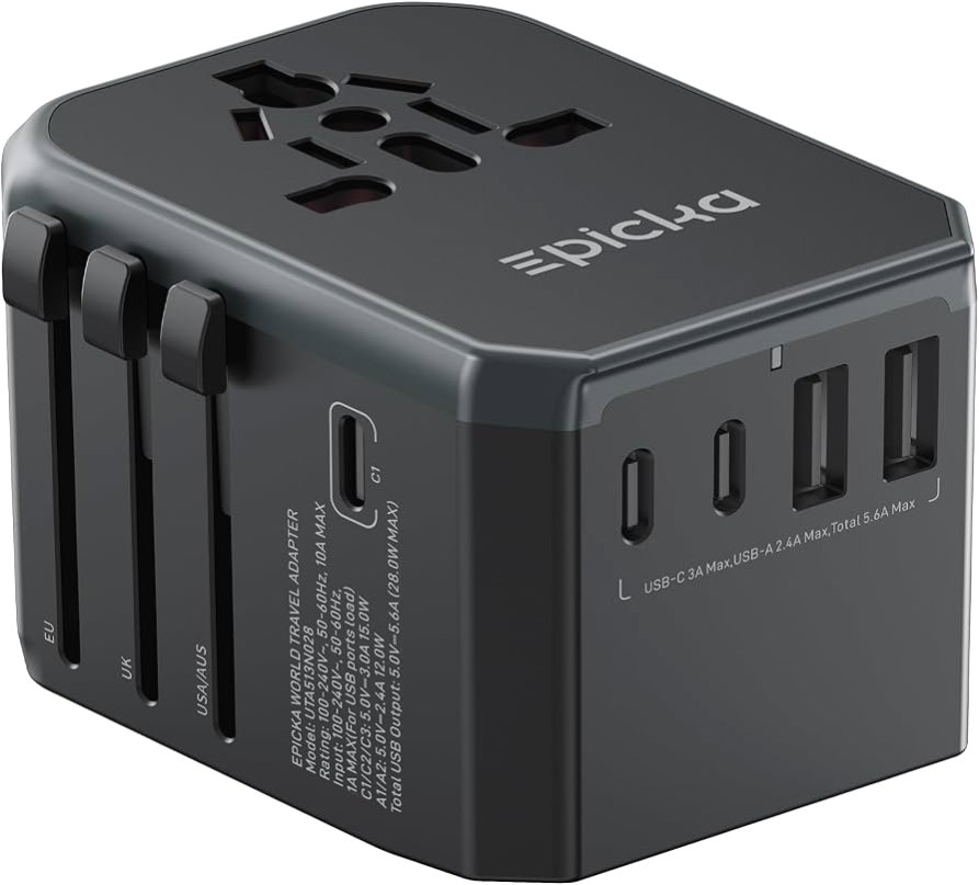 EPICKA universal travel adapter with international plugs and USB-C charging ports