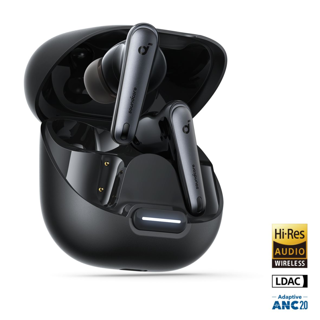 Soundcore Liberty 4 NC wireless earbuds with charging case open
